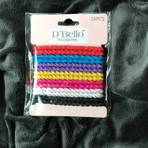 D'Bello 14 Piece Hair Tie Set Red Blue Purple Yellow Pink White Black